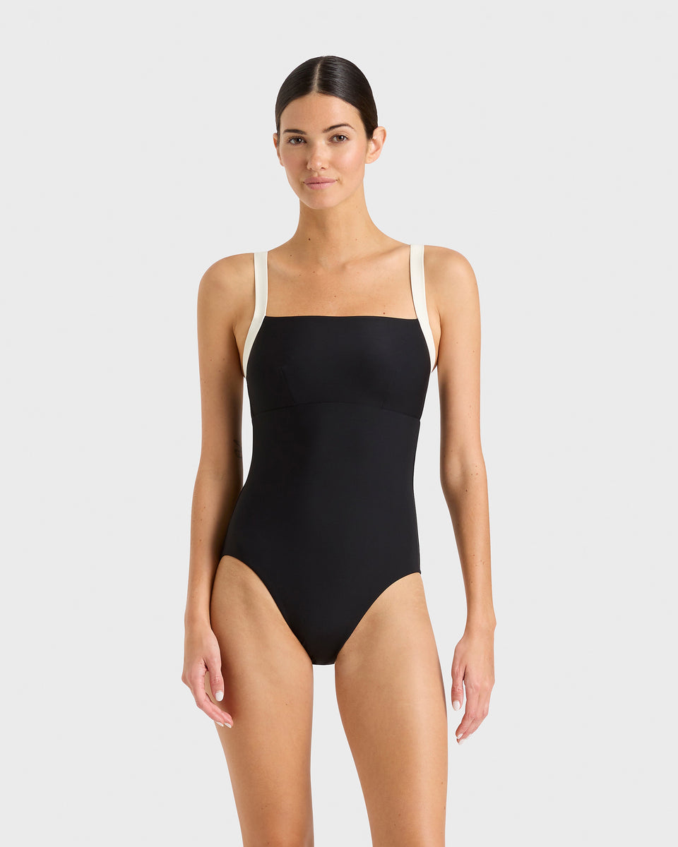 BONDI BORN® | Hana One Piece in Black & Pearl | Designer Swim