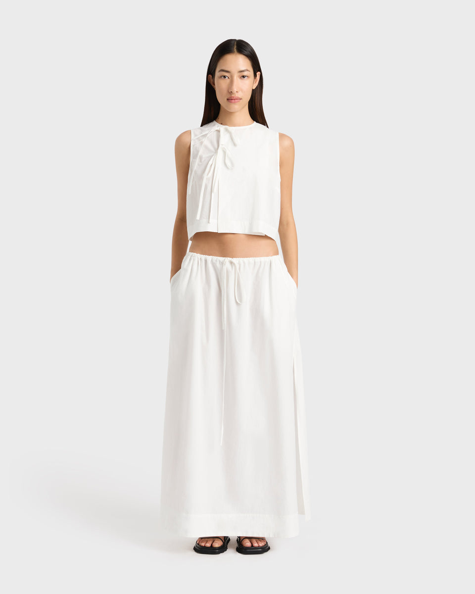 BONDI BORN® | Kyoto Drawstring Maxi Skirt in White