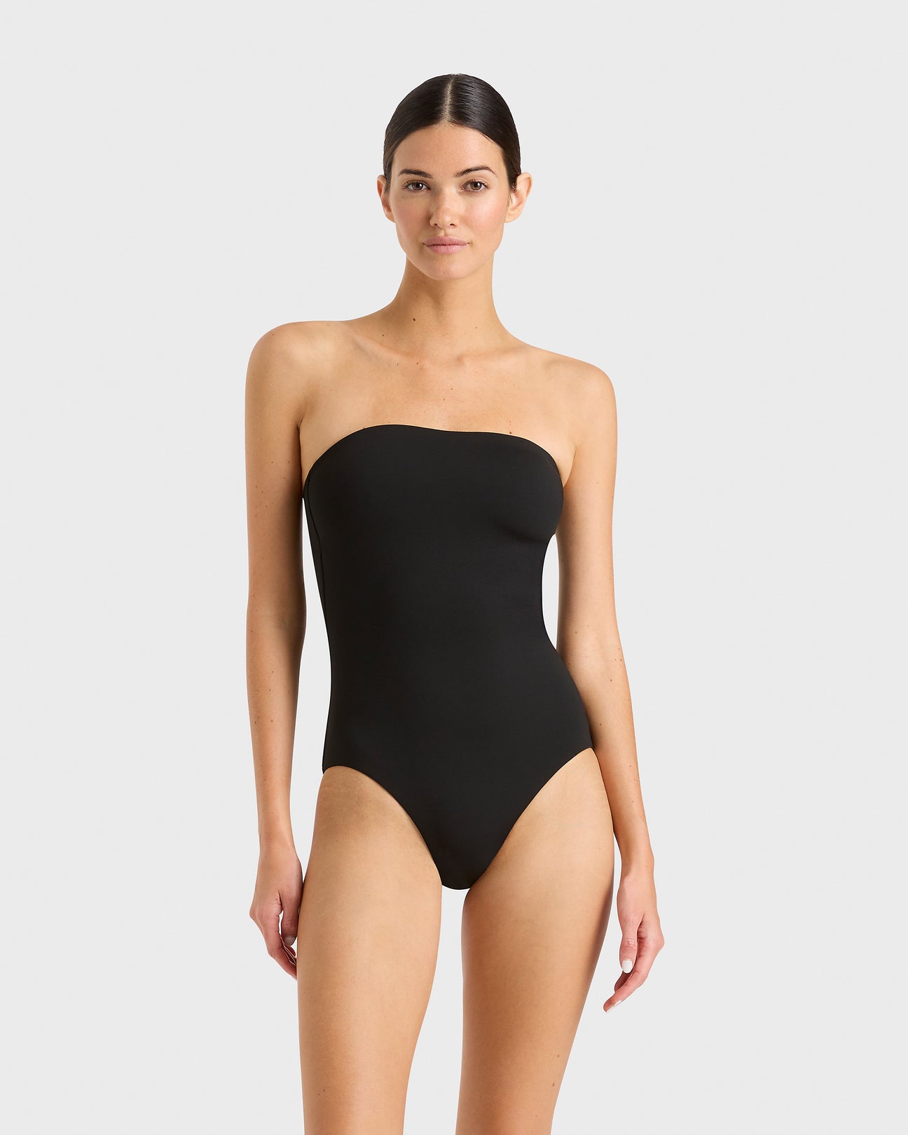 BONDI BORN Alba in Black, chic one shoulder swimsuit in ultra-soft Embodee™ fabric