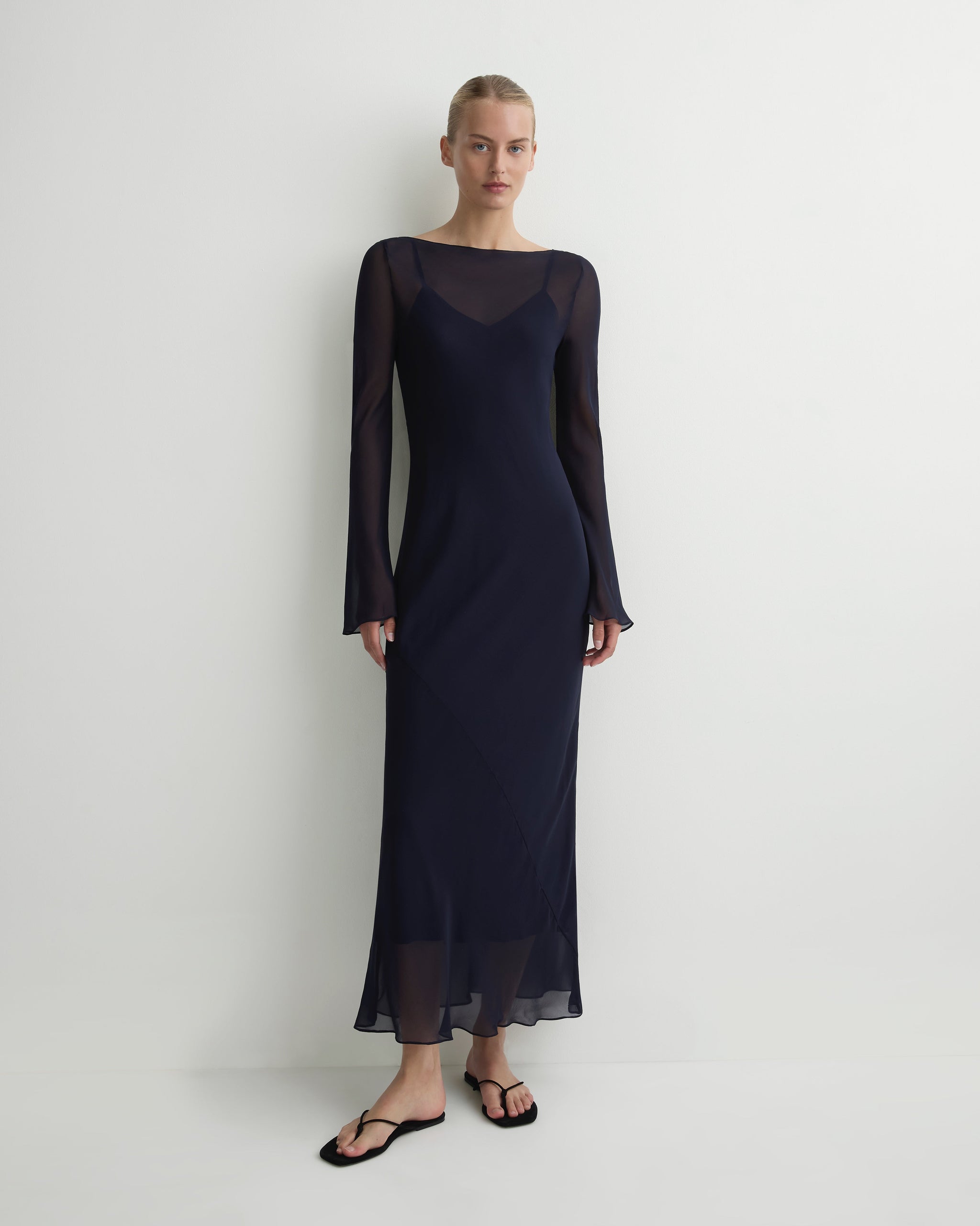 bondi born blue dress BORN® | Capri Silk Bias Long - Navy YGroup_sullivan-puff Hand painted two by SIZE:XL *FINAL SALE* crafted from Japanese Naia