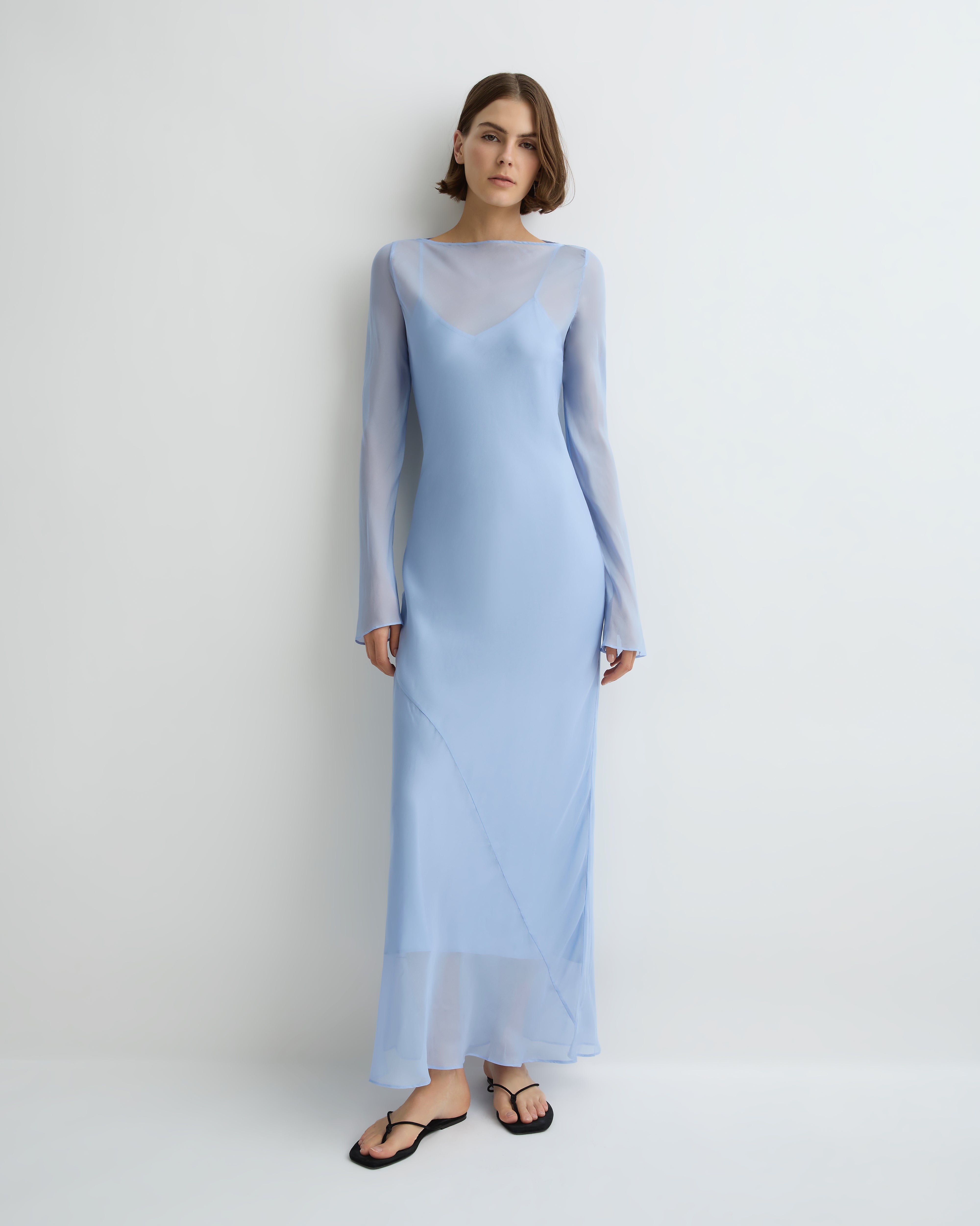 Capri Silk Chiffon Bias Long Dress Sky BONDI BORN INTL