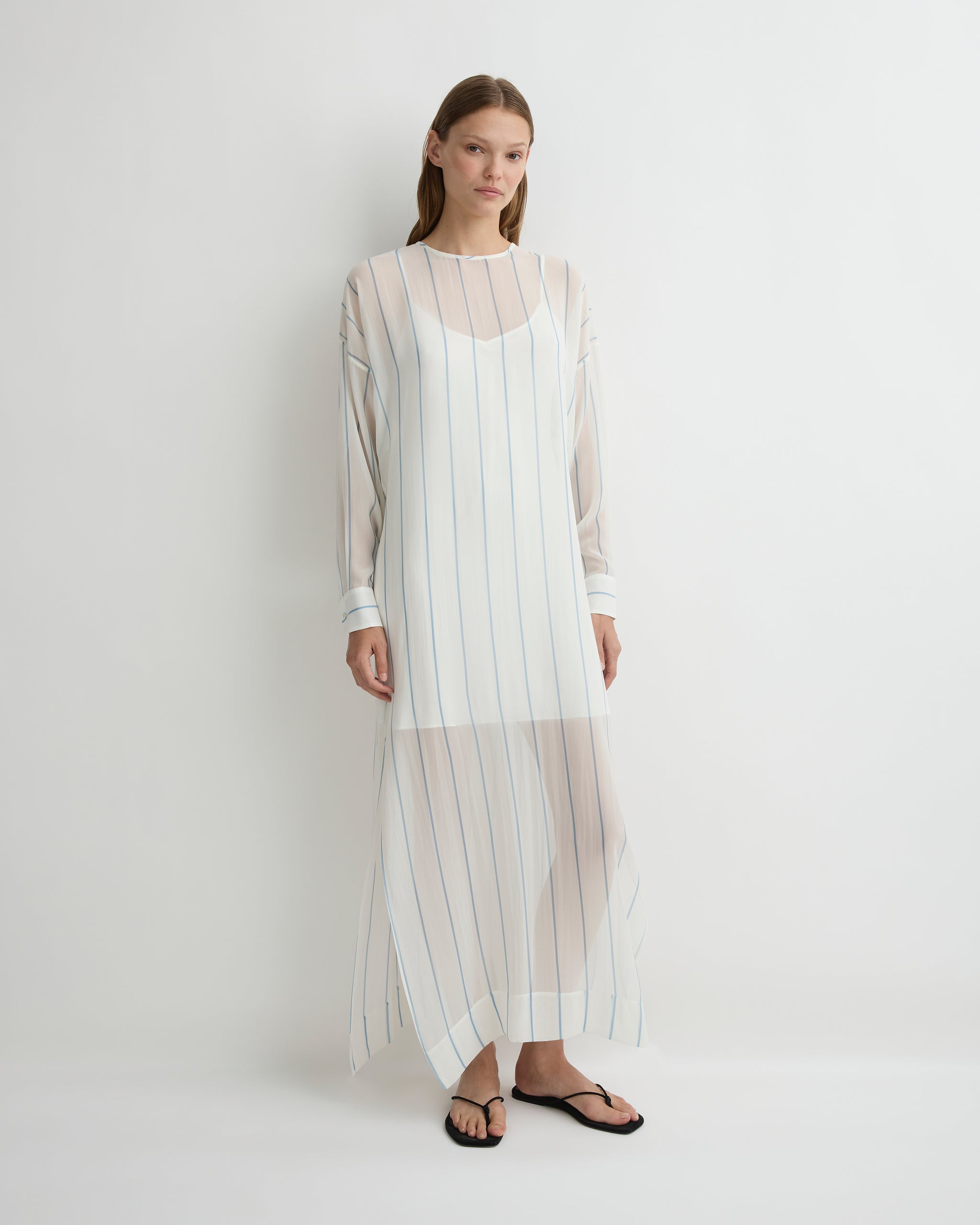 white silk tunic dress BONDI BORN | Capri Silk Tunic Dress - Smoke Stripe