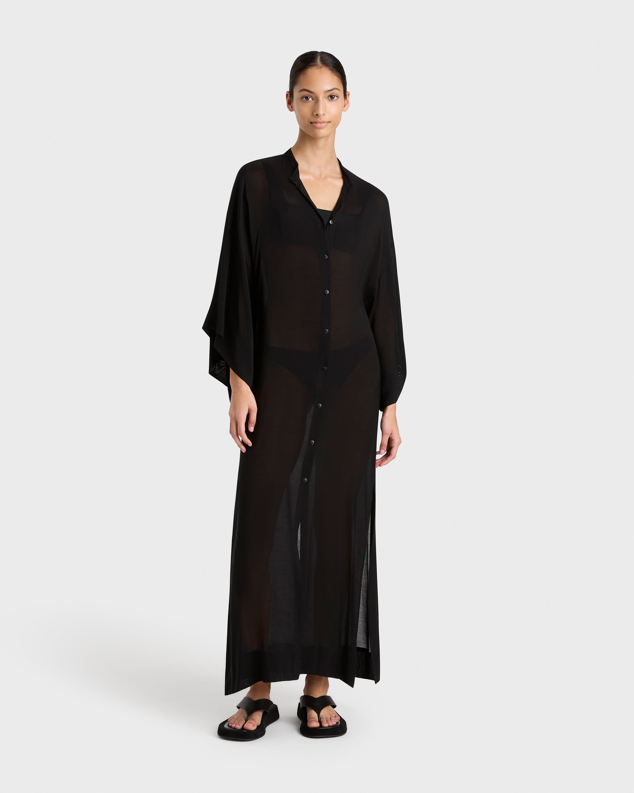 【Anyone more】Bowel Black Frill Long One Piece BONDI BORN® | Dallas One Piece Black | Designer Swimwear