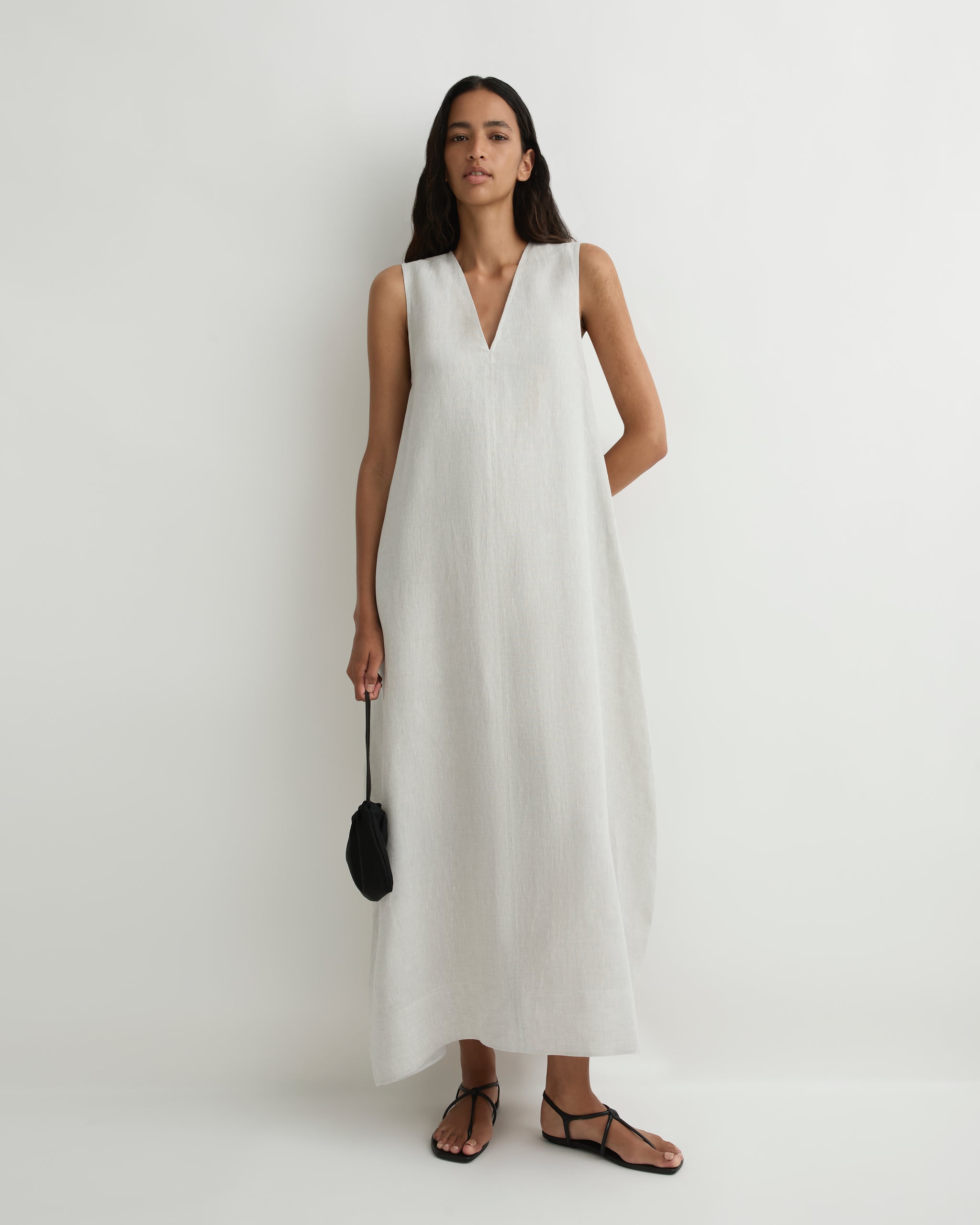 linen blend a line dress Gina Linen Blend Scallop Cutout Trim Strapless A-line Midi Dress, Black / M main image 0