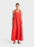 Delphi Organic Linen Halter Maxi Dress - Scarlet