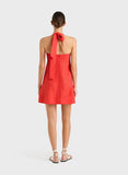 Delphi Organic Linen Halter Mini Dress - Scarlet