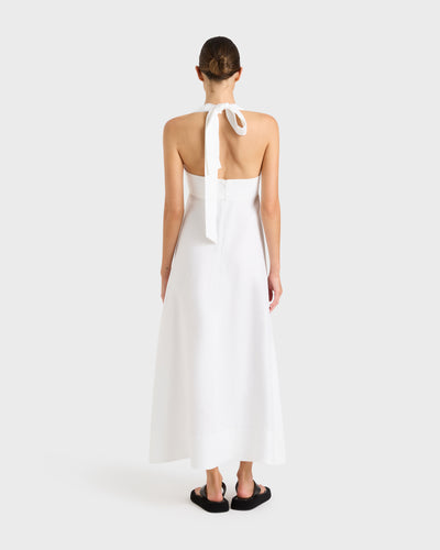 Delphi Organic Linen Halter Maxi Dress - White