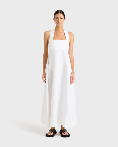 Delphi Organic Linen Halter Maxi Dress - White