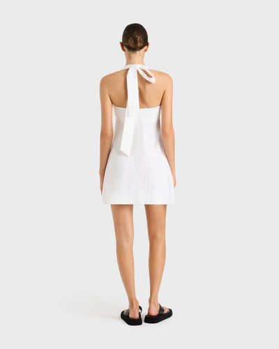 Delphi Organic Linen Halter Mini Dress - White