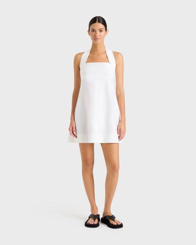 Delphi Organic Linen Halter Mini Dress - White