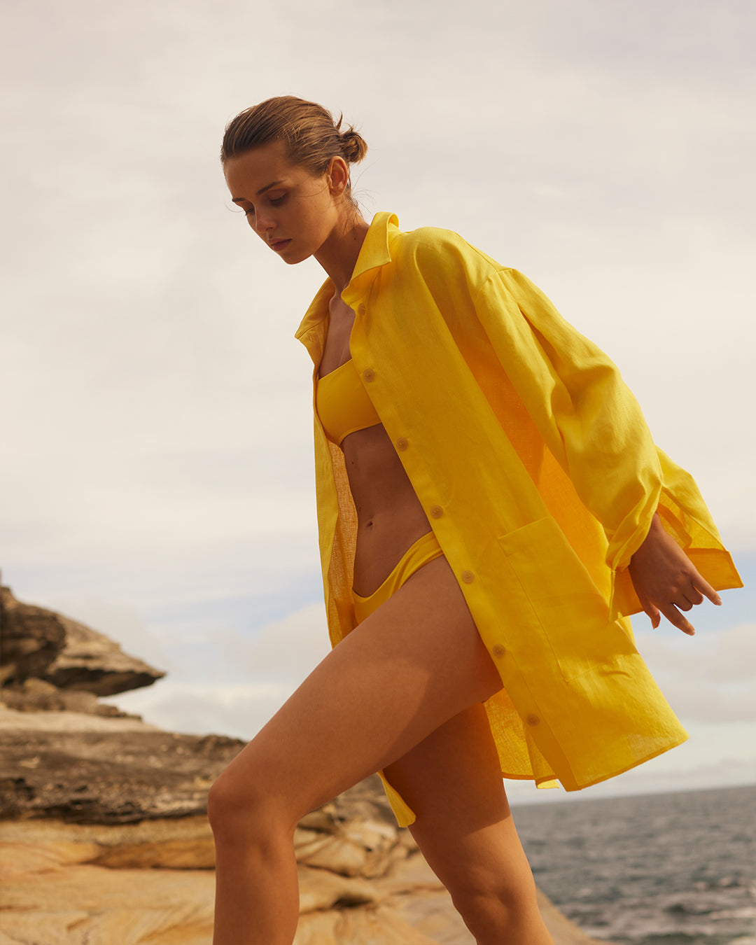 BONDI BORN Delphi Over Sized Shirt Dress in Daffodil Linen BONDI BORN INTL