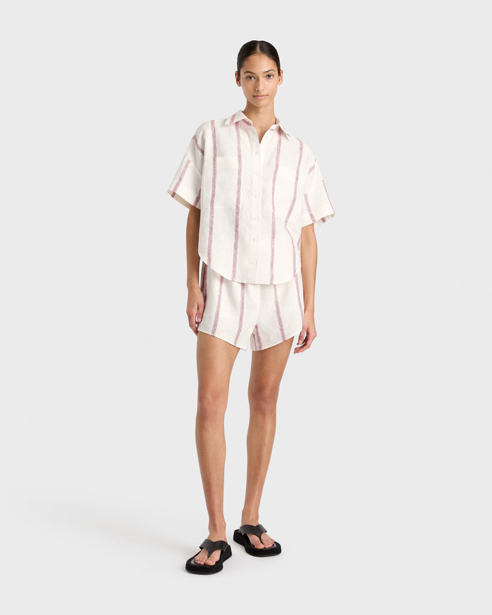 bondi born Kiama Short Sleeve Shirt - Red Stripe
