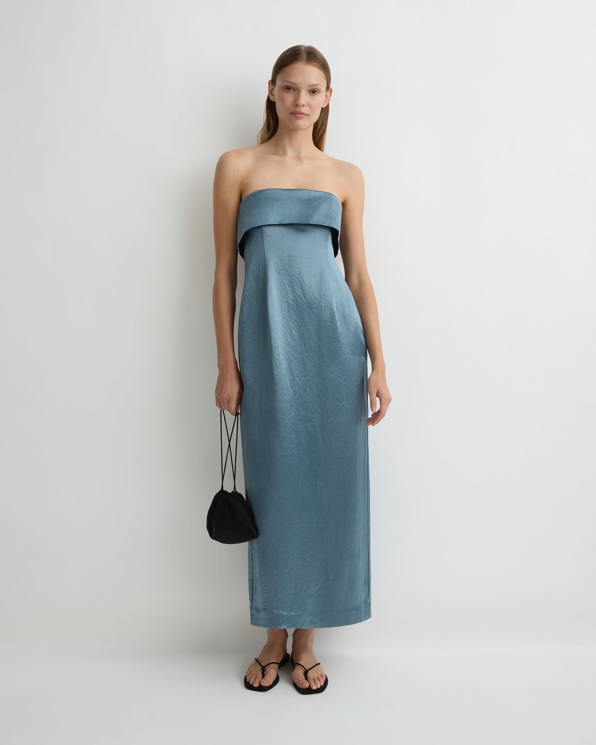 bondi born blue dress Kobe Strapless Maxi - Steel YGroup_sullivan-puff Hand painted two by SIZE:XL *FINAL SALE* crafted from Japanese Naia