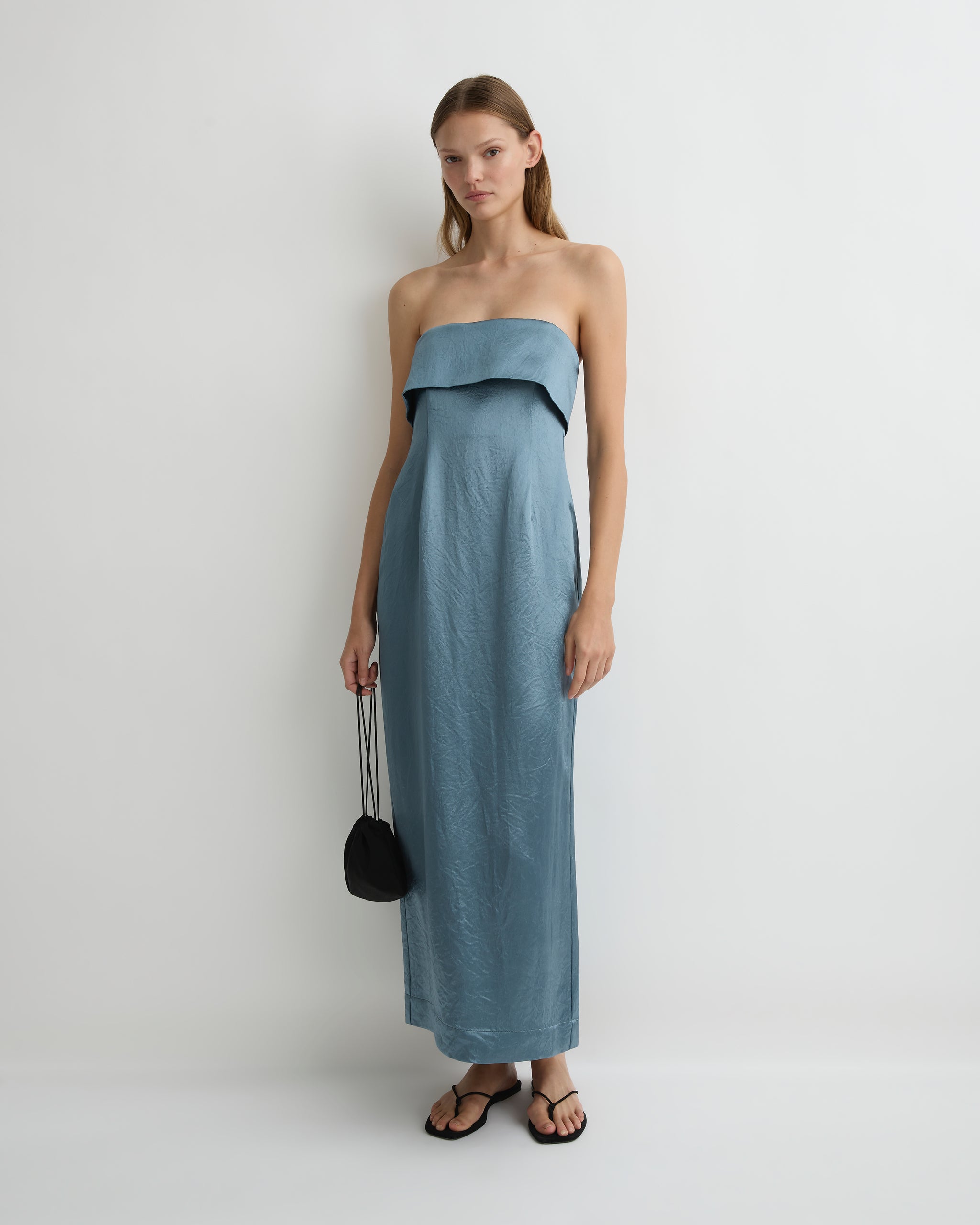 bondi blue dress Kobe Strapless Maxi - Steel modest dusty blue dress