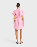 Leiden Organic Linen Pleat Front Mini Dress - Pink