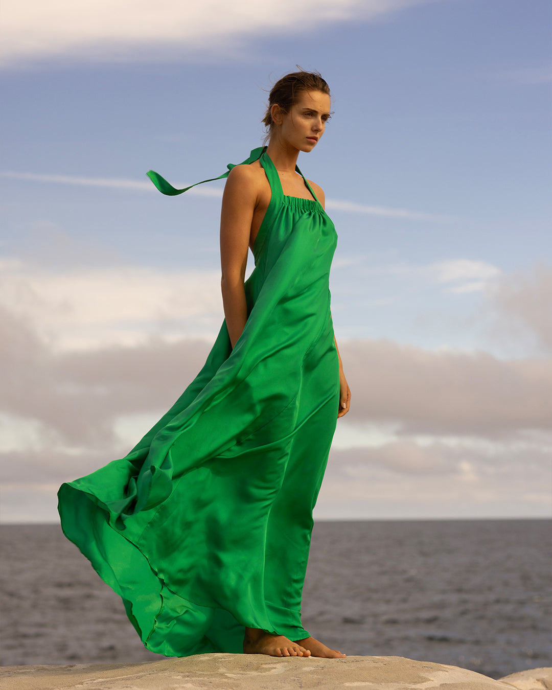 Green halter maxi dress best sale