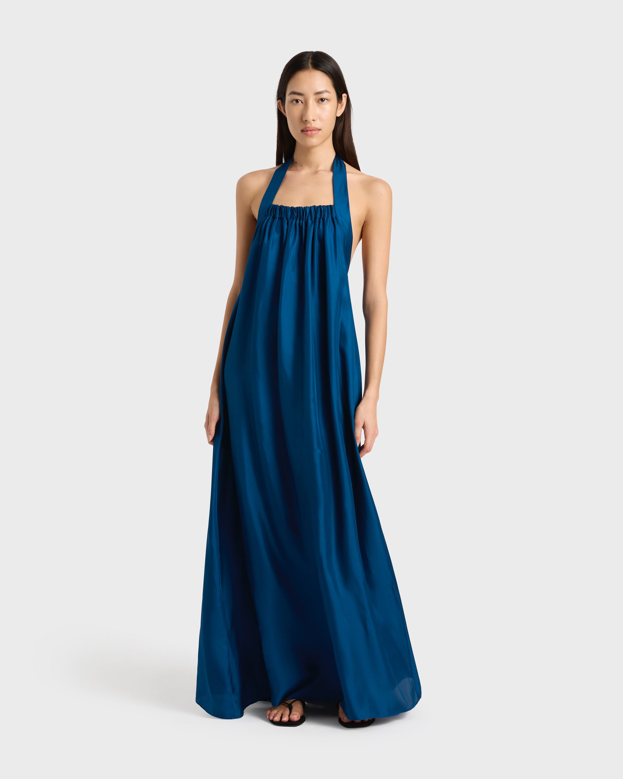 BONDI BORN Marfa Silk Halter Maxi Dress in Tropico BONDI BORN INTL