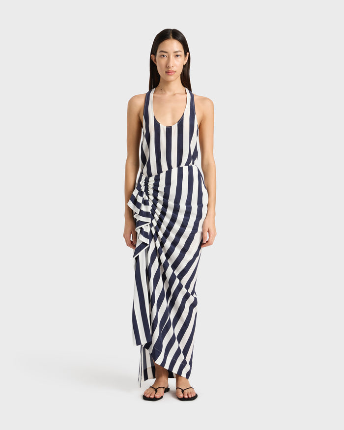 bondi born Orta Silk Draped Skirt - Navy Stripe