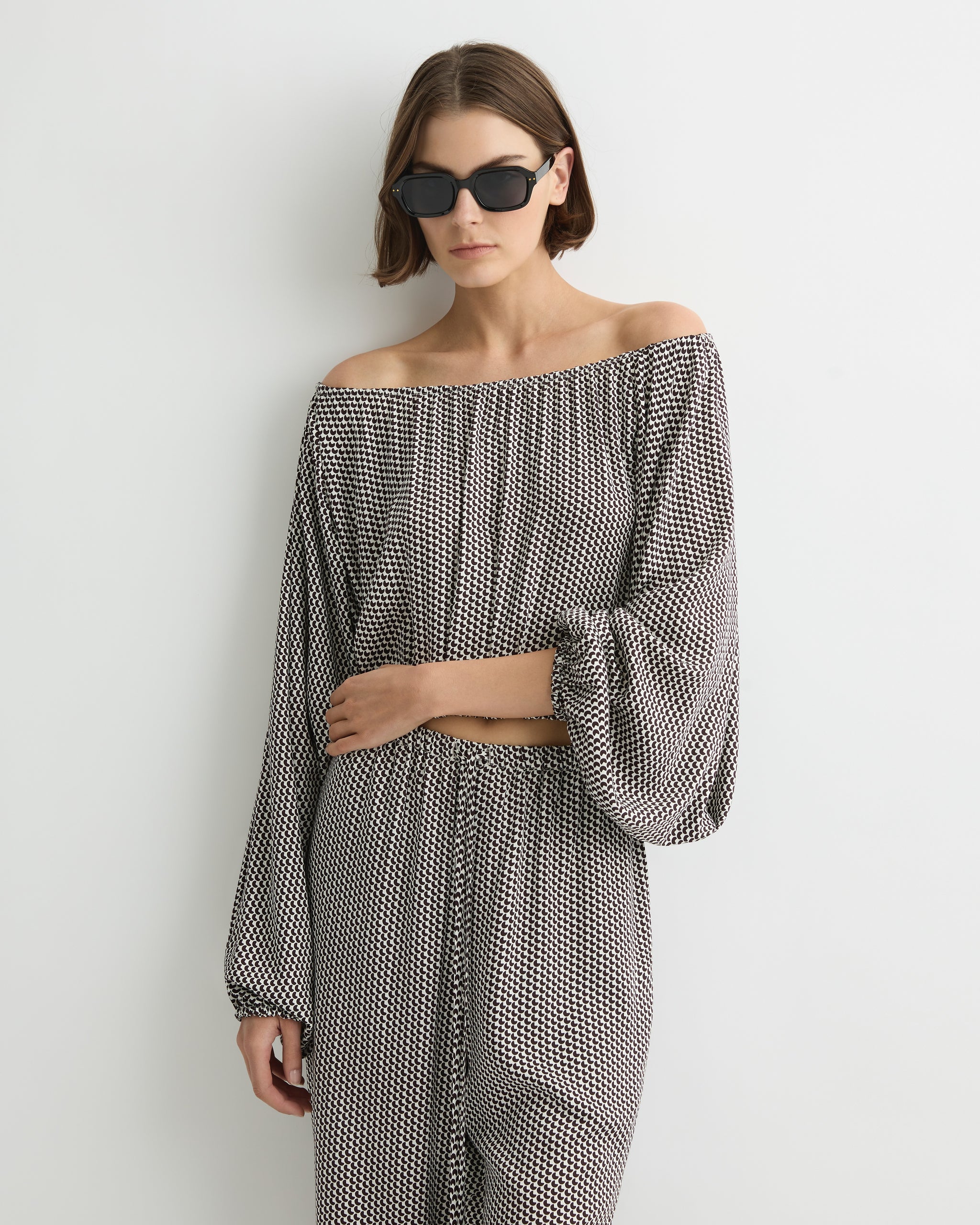 BONDI BORN® | Salema Balloon Top Mocha Dot | Shirts & Tops – BONDI