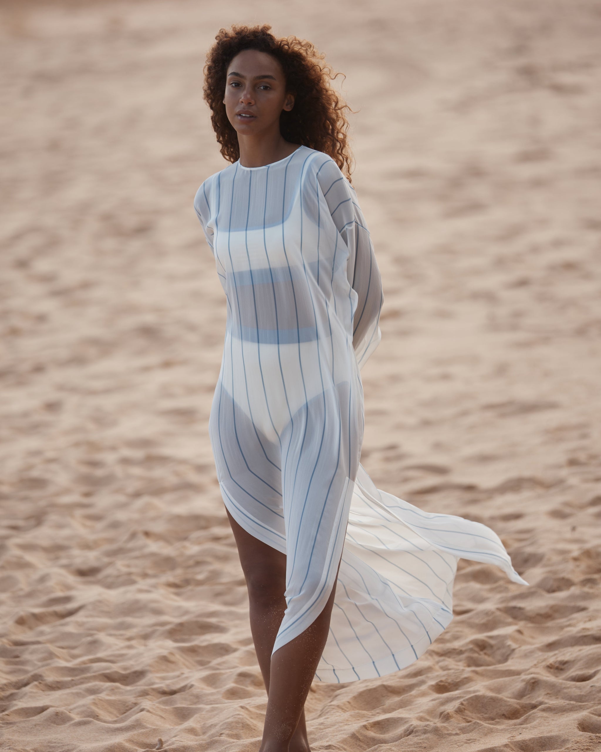 Capri Silk Tunic Dress - Smoke Stripe