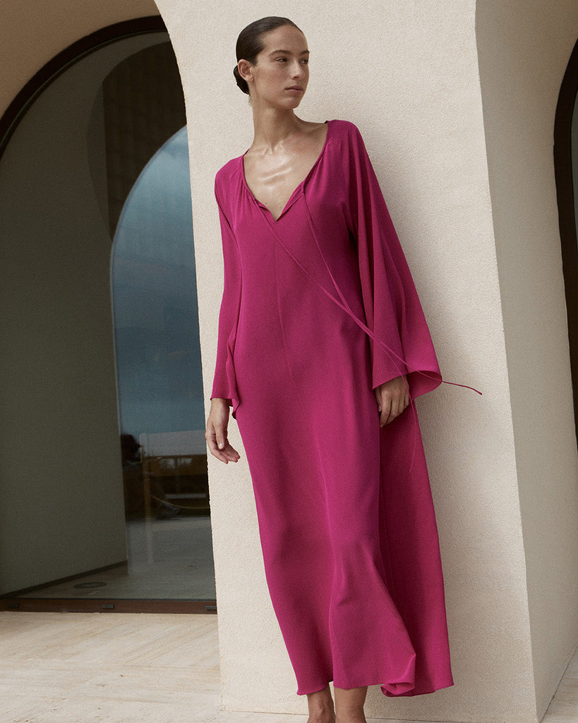 BONDI BORN® | Orta Silk Ruffle Slip Dress Magenta