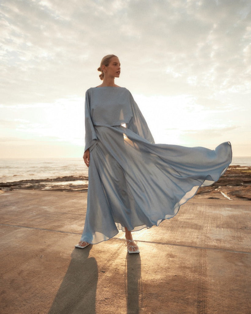 bondi born blue dress BONDI BORN | Como Waterfall Mini Dress - Sky Blue
